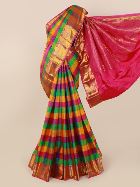 

Pothys Multicoloured Pure Silk Checked Kanjeevaram Handloom Saree, Multi