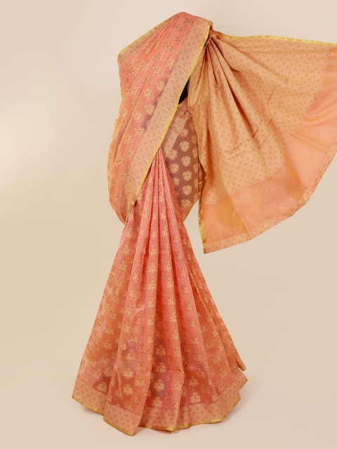 

Pothys Peach-Coloured Printed Cotton Blend Saree