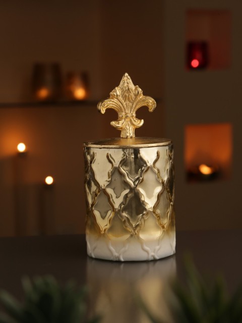 

Amoliconcepts Set of 3 Gold-Toned & White Textured Glass Jars With Lids