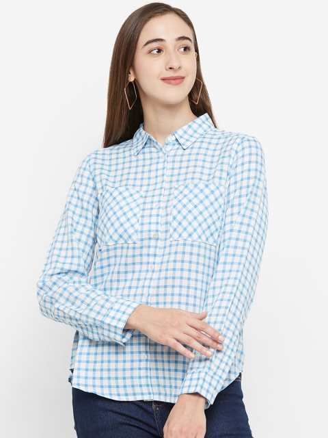 

109F Women Blue Regular Fit Checked Casual Shirt