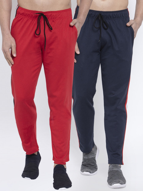

NEUDIS Men Pack of 2 Pure Cotton Solid Track Pants, Red