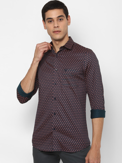 

Allen Solly Men Navy Blue & Brown Slim Fit Printed Casual Shirt