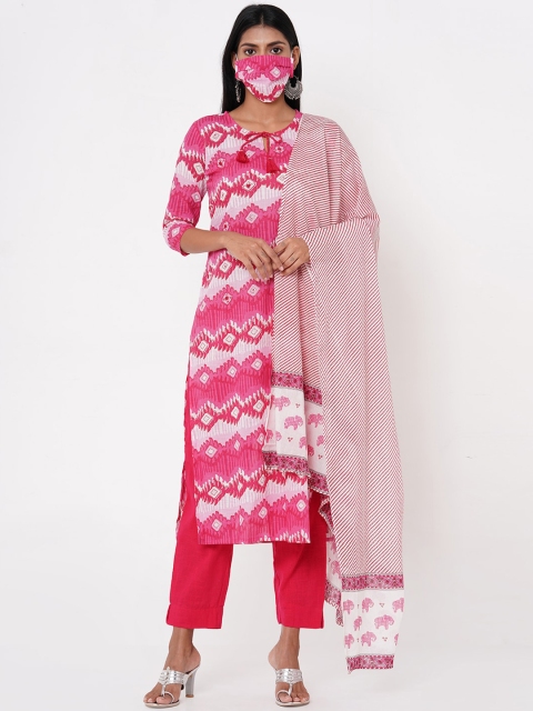 

FASHOR Women Pink Printed Kurta with Trousers & Dupatta