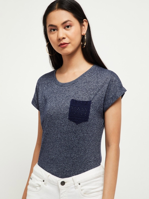 Max Women Navy Blue Regular Top