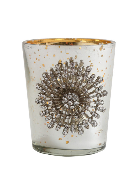 

Amoliconcepts Silver-Toned & Gold-Toned Stone-Studded Glass Votive Candle Holder