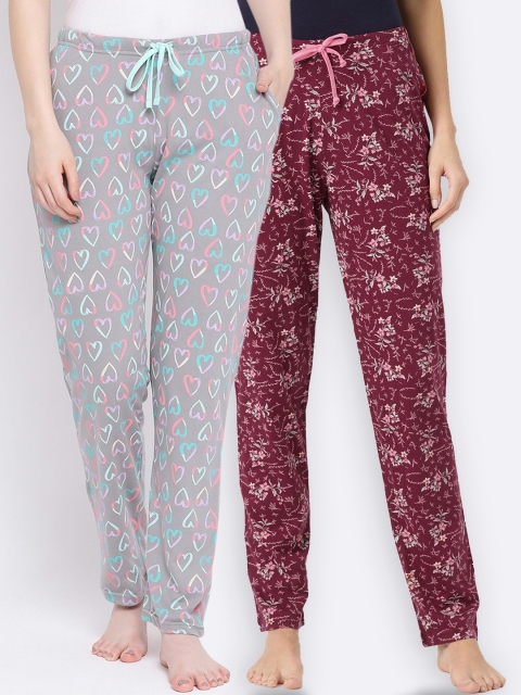 Kanvin Women Pack Of 2 Maroon & Grey Lounge Pants