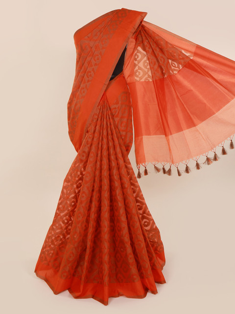 

Pothys Orange Woven Design Cotton Blend Saree