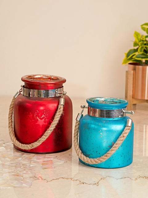 

Amoliconcepts Red & Coral Solid Contemporary Table Lantern with Handle