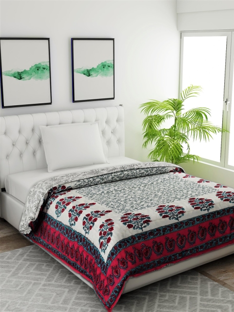 

Salona Bichona Off-White & Maroon Ethnic Motifs Mild Winter 120 GSM Single Bed Quilt