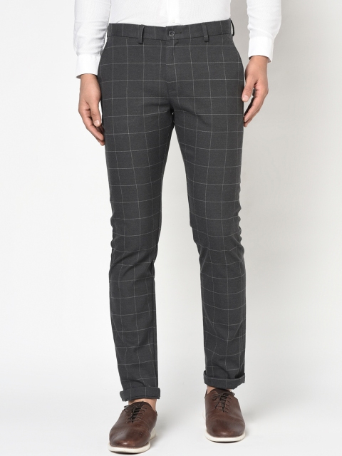 

Blackberrys Men Grey Slim Fit Checked Regular Trousers