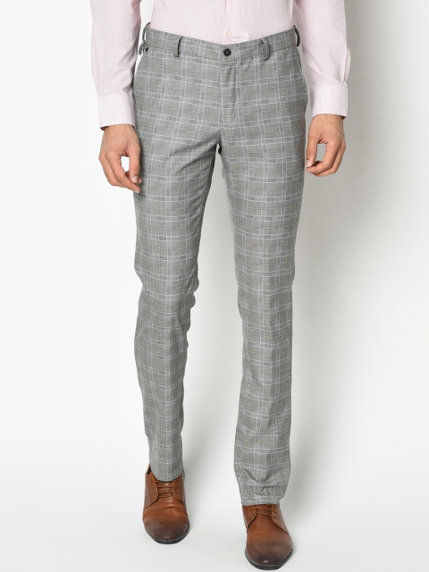 

Blackberrys Men Grey Checked Skinny Fit 4 Way Stretch Formal Trousers