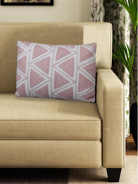 

S9home by Seasons Pink & White Embroidered Microfiber Rectangle Cushion With Filler