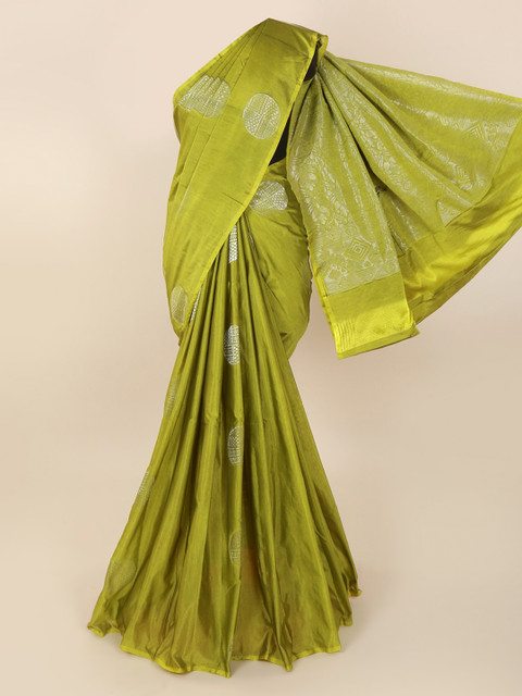 

Pothys Green Silk Cotton Solid Kanjeevaram Saree