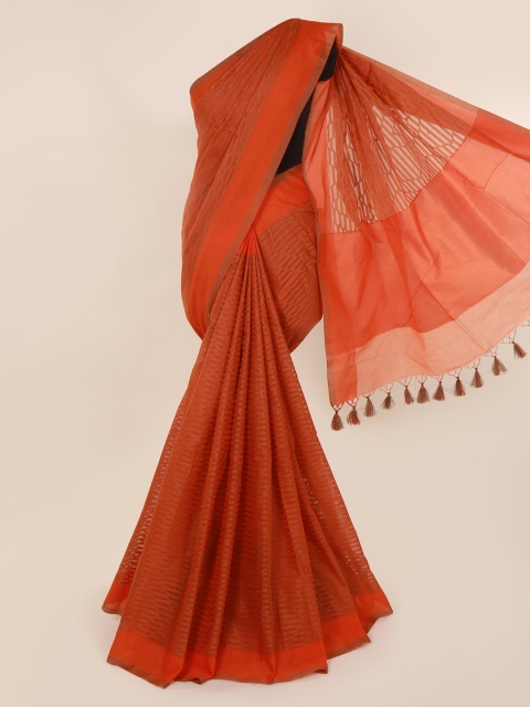 

Pothys Orange & Brown Cotton Blend Woven Design Saree