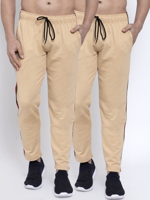 

NEUDIS Men Pack of 2 Pure Cotton Beige Solid Track Pants
