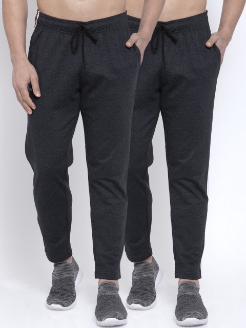 

NEUDIS Men Pack of 2 Charcoal Grey Pure Cotton Solid Track Pants with Side Stripes
