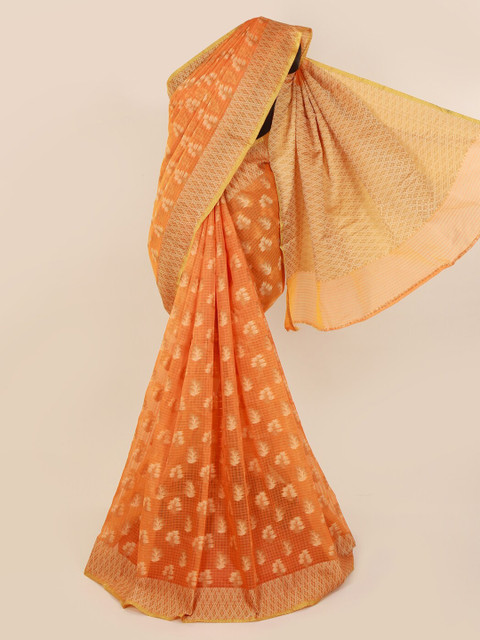 

Pothys Orange Woven Design Cotton Blend Saree
