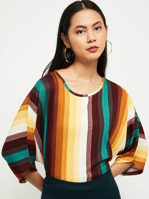 

Max Women Brown & Yellow Batwing Sleeved Top