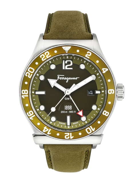 

Salvatore Ferragamo Men Olive Green & Silver-Toned Analogue Watch