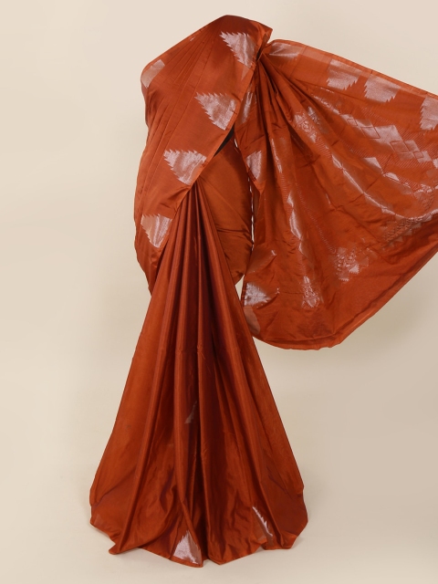 

Pothys Rust Red Silk Cotton Solid Kanjeevaram Saree