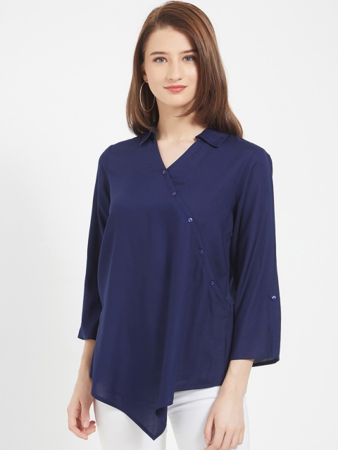 

109f Women Navy Blue Shirt Style Top