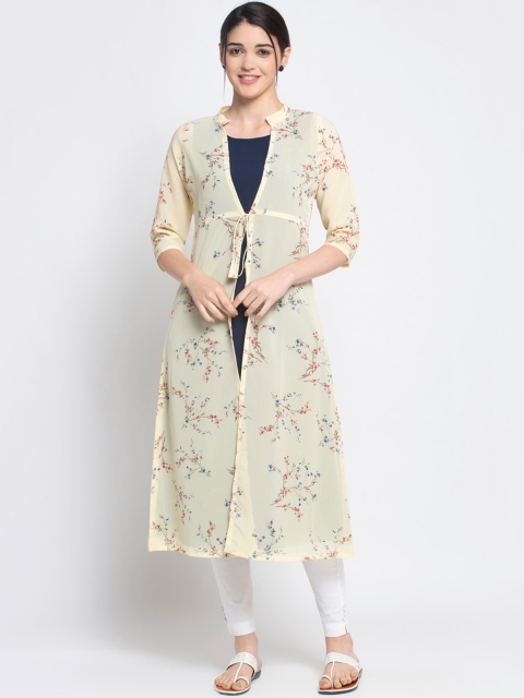 

ALC Creation Women Navy Blue Floral Printed A-Line Layered Kurta