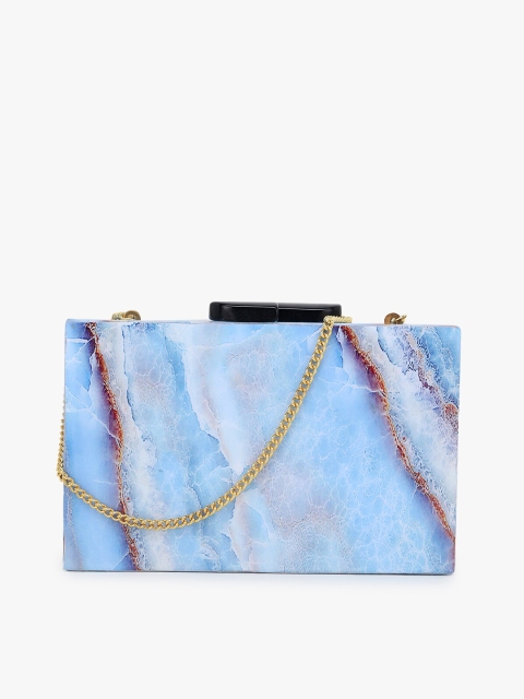 

Anekaant Blue & Brown Printed Wooden Box Clutches