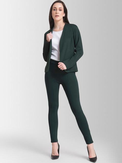 

FableStreet Women Green Solid Coat with Trousers