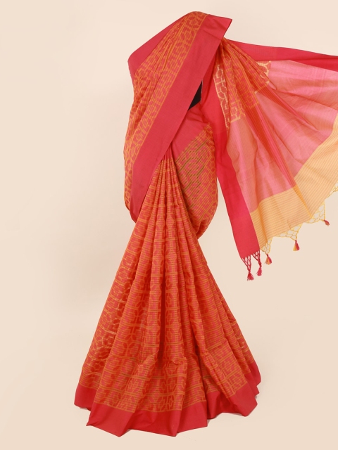 

Pothys Orange & Mustard Cotton Blend Printed Saree