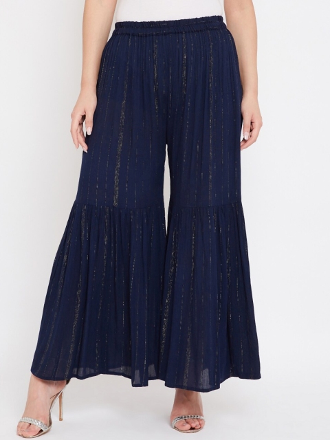 

Castle Women Navy Blue & Silver-Toned Striped Flared Palazzos