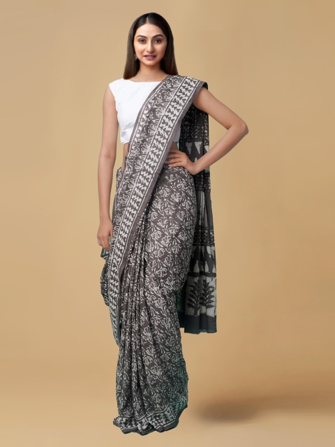 

Unnati Silks Taupe Pure Cotton Printed Kovai Saree