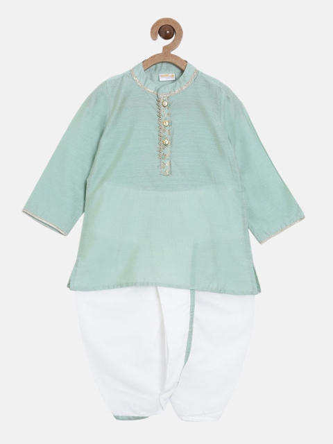 

Aomi Boys Green & White Solid Kurta with Dhoti Pants