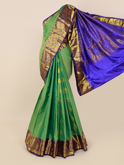 

Pothys Green & Gold-Toned Pure Silk Woven Design Kanjeevaram Saree With Zari Border