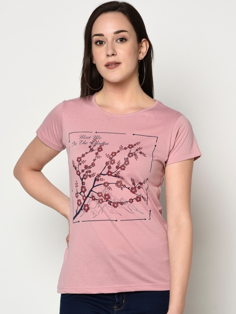 

FABNEST Women Pink Printed Round Neck T-shirt