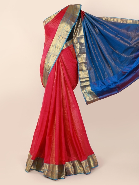 

Pothys Pink & Gold-Toned Pure Silk Woven Design Kanjeevaram Saree With Zari Border