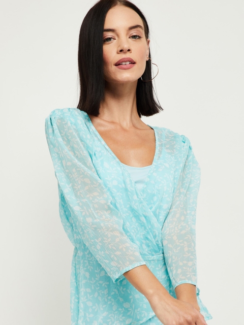 

Max Women Blue Wrap Top