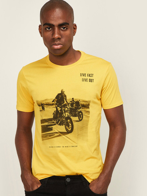 

Forca Men Yellow Printed Round Neck T-shirt