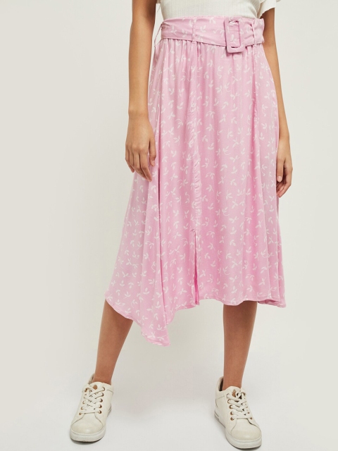 

max Women Pink & White Printed A-line Midi Skirt