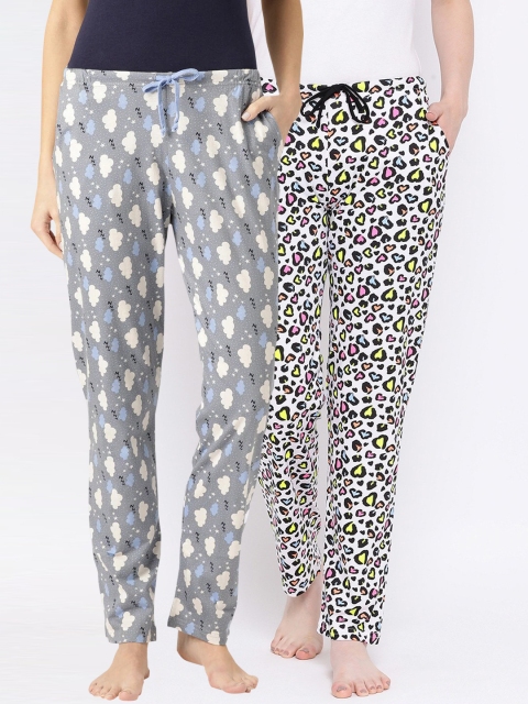 

Kanvin Women Pack Of 2 Printed Cotton Lounge Pants, Grey
