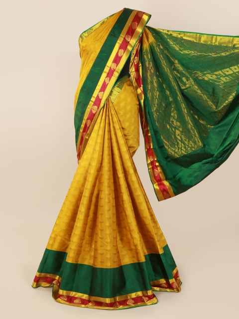

Pothys Yellow & Green Pure Silk Woven Design Kanjeevaram Saree