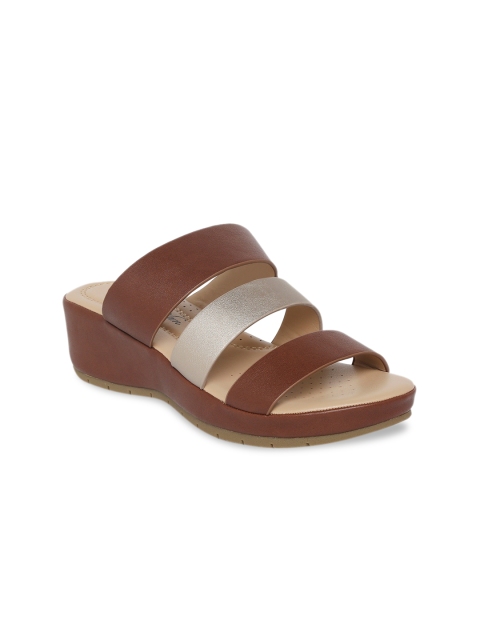 

Forever Glam by Pantaloons Women Brown & Silver-Toned Colourblocked Wedges