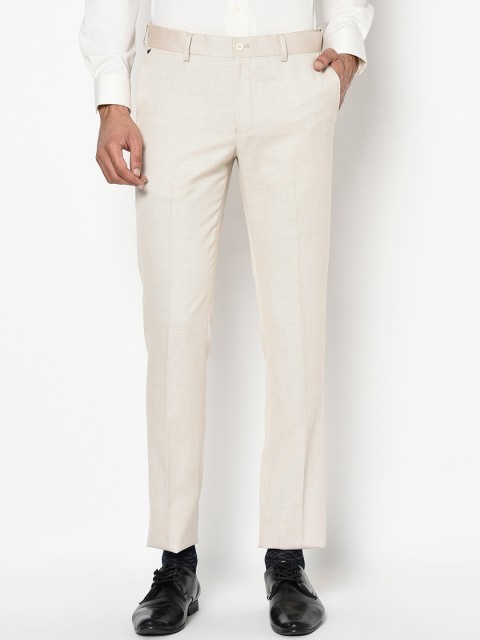 

Blackberrys Men Beige Slim Fit Self Design Formal Trousers