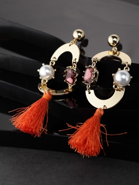 

CRZ Orange & Gold-Plated Oval Drop Earrings