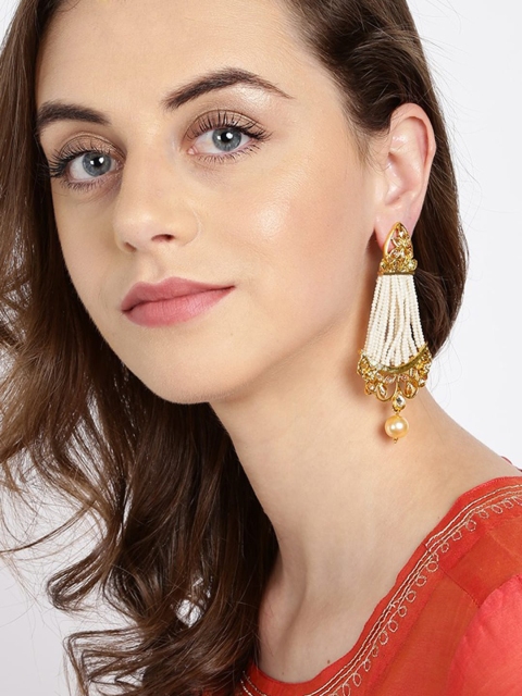 Rubans Gold-Toned & White Contemporary Drop Earrings