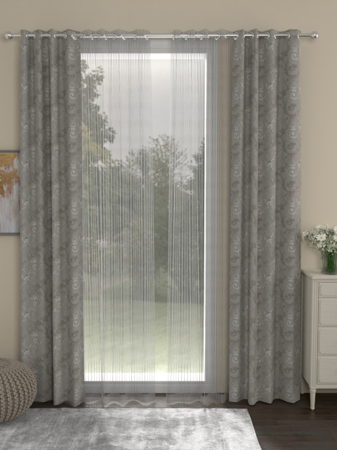 

ROSARA HOME Grey & White Set of 4 Long Door Curtains