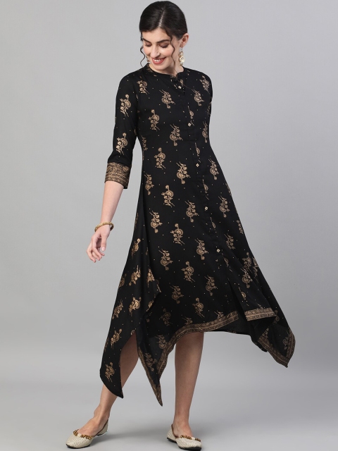 

GULMOHAR JAIPUR Women Black Printed A-Line Dress
