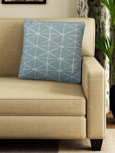 

S9home by Seasons Grey & White Embroidered Square Cushion With Filler, Sea green