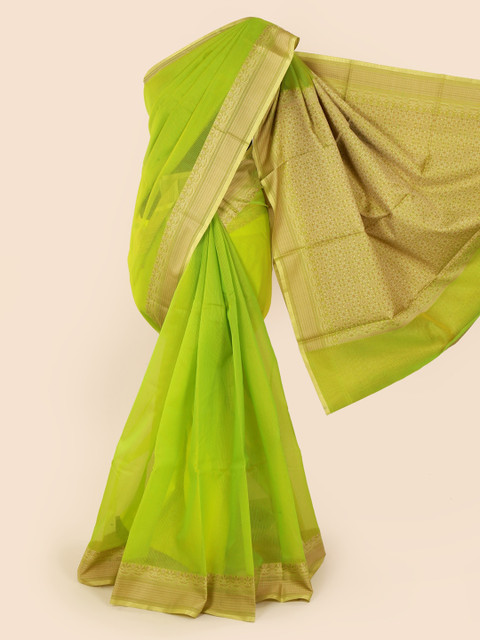 

Pothys Green Checked Cotton Blend Saree