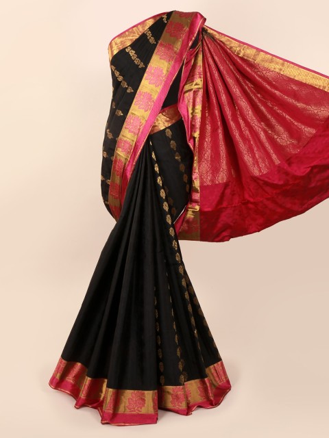 

Pothys Black & Gold-Toned Pure Silk Woven Design Kanjeevaram Saree