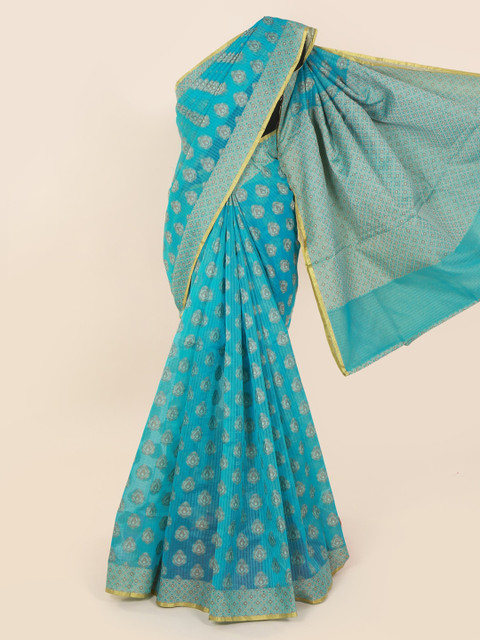 

Pothys Blue Printed Cotton Blend Saree